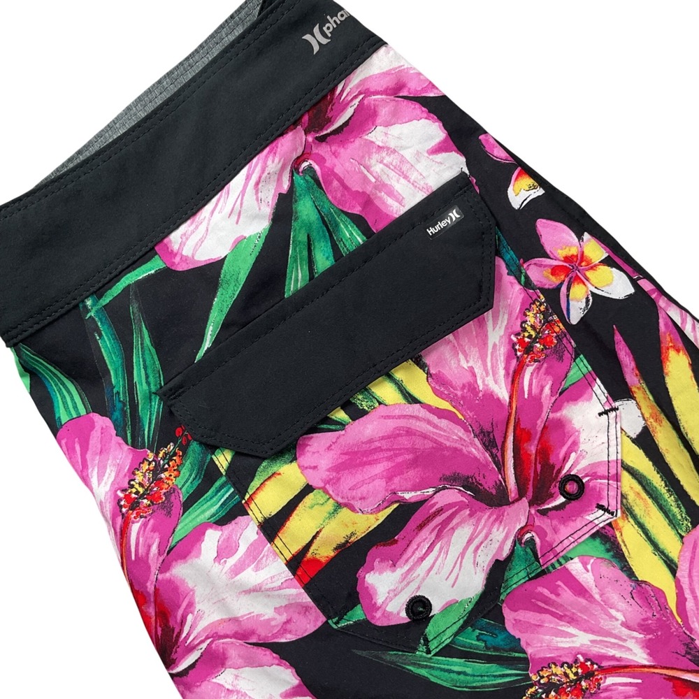 Hurley Phantom Board Shorts Mens 32‎ Black Pink Floral Tropical Hibiscus - Picture 3 of 5
